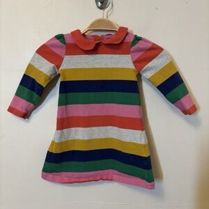 Mini Boden Girls Dress Peter Pan Collar Rainbow Striped Preppy 2-3Y 100% Cotton